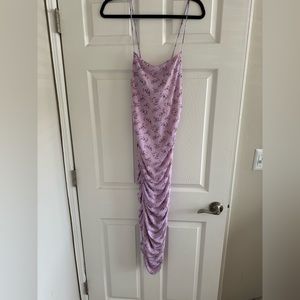 Lilac, floral bodycon midi dress